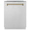 ZLINE Autograph Edition 24-Inch 3rd Rack Top Touch Control  Dishwasher in Stainless Steel with Champagne Bronze Handle, 45 dBa (DWMTZ-304-24-CB)