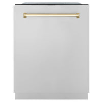 ZLINE Autograph Edition 24-Inch 3rd Rack Top Touch Control  Dishwasher in Stainless Steel with Gold Handle, 45 dBa (DWMTZ-304-24-G)