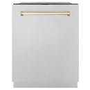 ZLINE Autograph Edition 24-Inch 3rd Rack Top Touch Control  Dishwasher in Stainless Steel with Gold Handle, 45 dBa (DWMTZ-304-24-G)