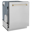 ZLINE Autograph Edition 24-Inch 3rd Rack Top Touch Control  Dishwasher in Stainless Steel with Gold Handle, 45 dBa (DWMTZ-304-24-G)