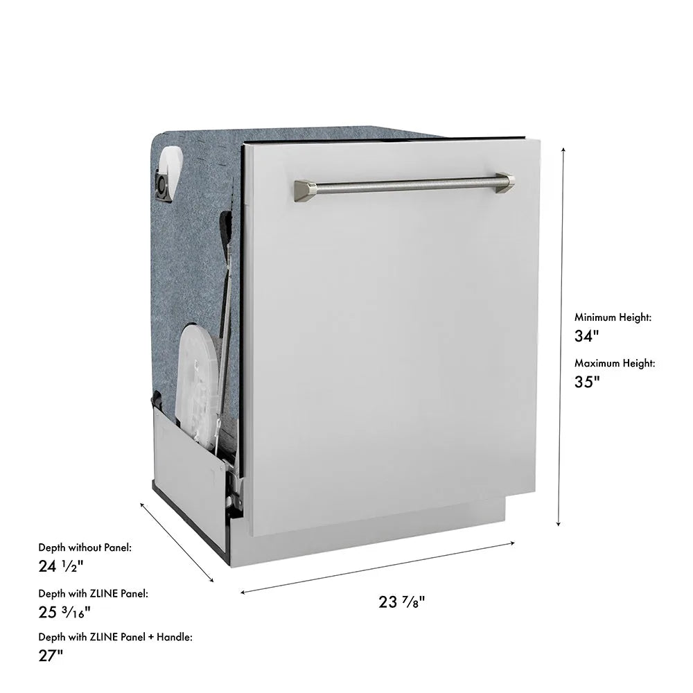 ZLINE Autograph 24-Inch Monument 3rd Rack Dishwasher with Polished Nickel Helix Handle, 44dBa