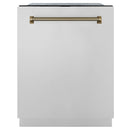 ZLINE Autograph 24-Inch Monument 3rd Rack Dishwasher with Champagne Bronze Helix Handle, 45dBa (DWMTZ-30424-KCB)