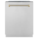 ZLINE Autograph 24-Inch Monument 3rd Rack Dishwasher with Polished Gold Helix Handle, 45dBa (DWMTZ-30424-KG)