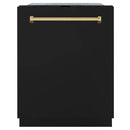 ZLINE Autograph Edition 24-Inch Monument Series 3rd Rack Top Touch Control Tall Tub Dishwasher in Black Matte with Polished Gold Handle (DWMTZ-BLM-24-G)