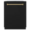 ZLINE Autograph Edition 24-Inch Monument Series 3rd Rack Top Touch Control Tall Tub Dishwasher in Black Matte with Polished Gold Handle (DWMTZ-BLM-24-G)