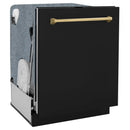 ZLINE Autograph Edition 24-Inch Monument Series 3rd Rack Top Touch Control Tall Tub Dishwasher in Black Matte with Polished Gold Handle (DWMTZ-BLM-24-G)