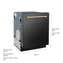 ZLINE Autograph Edition 24-Inch 3rd Rack Top Touch Control  Dishwasher in Black Stainless Steel with Gold Handle, 45dBa (DWMTZ-BS-24-G)