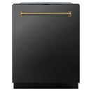 ZLINE Autograph 24-Inch Monument Dishwasher in Black Stainless Steel with Champagne Bronze Helix Handle, 45dBa (DWMTZ-BS-24-KCB)