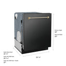 ZLINE Autograph 24-Inch Monument Dishwasher in Black Stainless Steel with Polished Gold Helix Handle, 45dBa (DWMTZ-BS-24-KG)