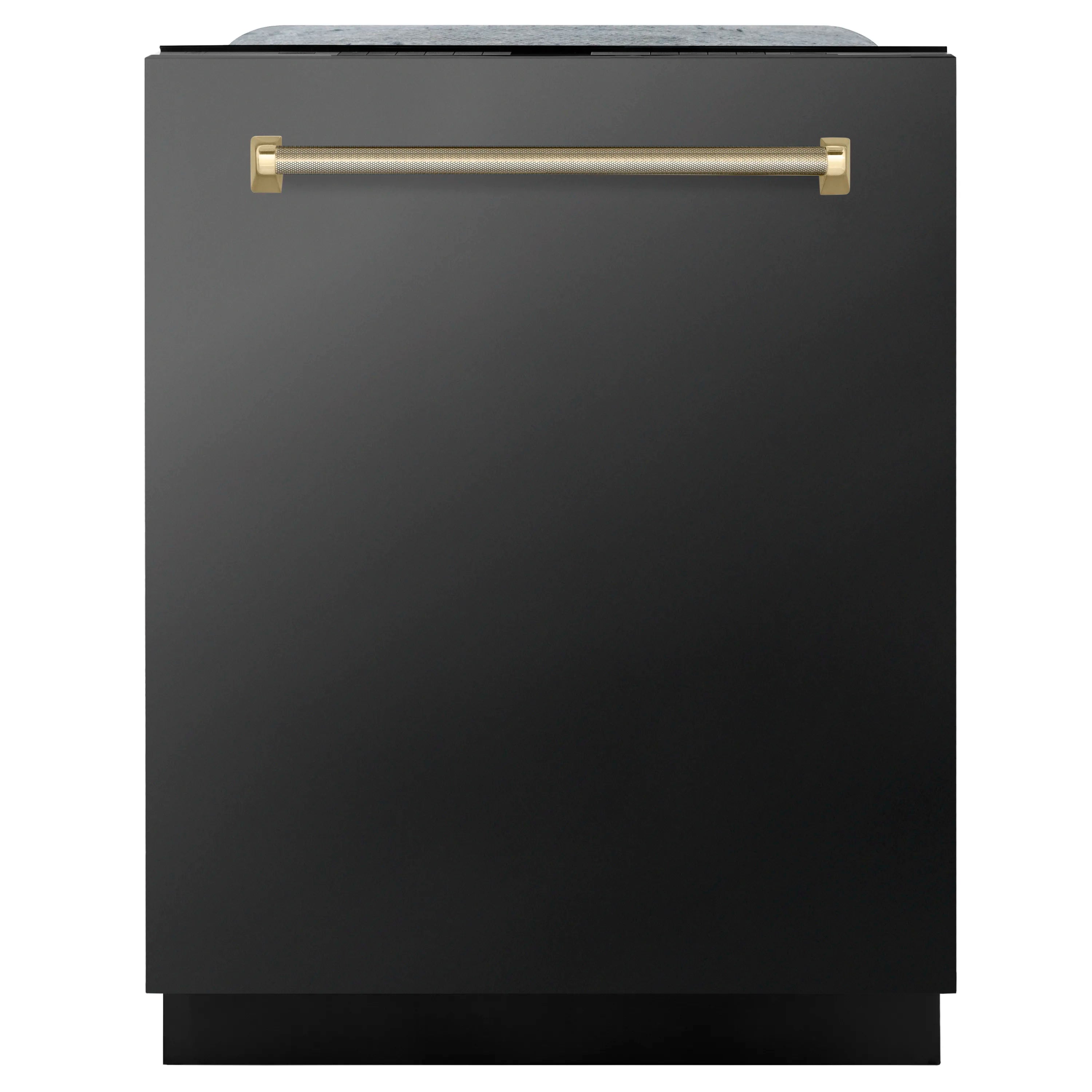 24-inch built-in dishwasher in black stainless steel with polished gold helix handle