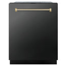 ZLINE Autograph 24-Inch Monument Dishwasher in Black Stainless Steel with Polished Gold Helix Handle, 45dBa (DWMTZ-BS-24-KG)