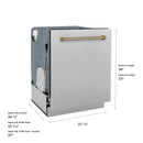 ZLINE Autograph Edition 24-Inch 3rd Rack Top Touch Control  Dishwasher in Satin Stainless Steel, Champagne Bronze Handle, 45 dBa (DWMTZ-SN-24-CB)