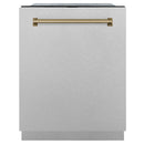 ZLINE Autograph Edition 24-Inch 3rd Rack Top Touch Control  Dishwasher in Satin Stainless Steel, Champagne Bronze Handle, 45 dBa (DWMTZ-SN-24-CB)