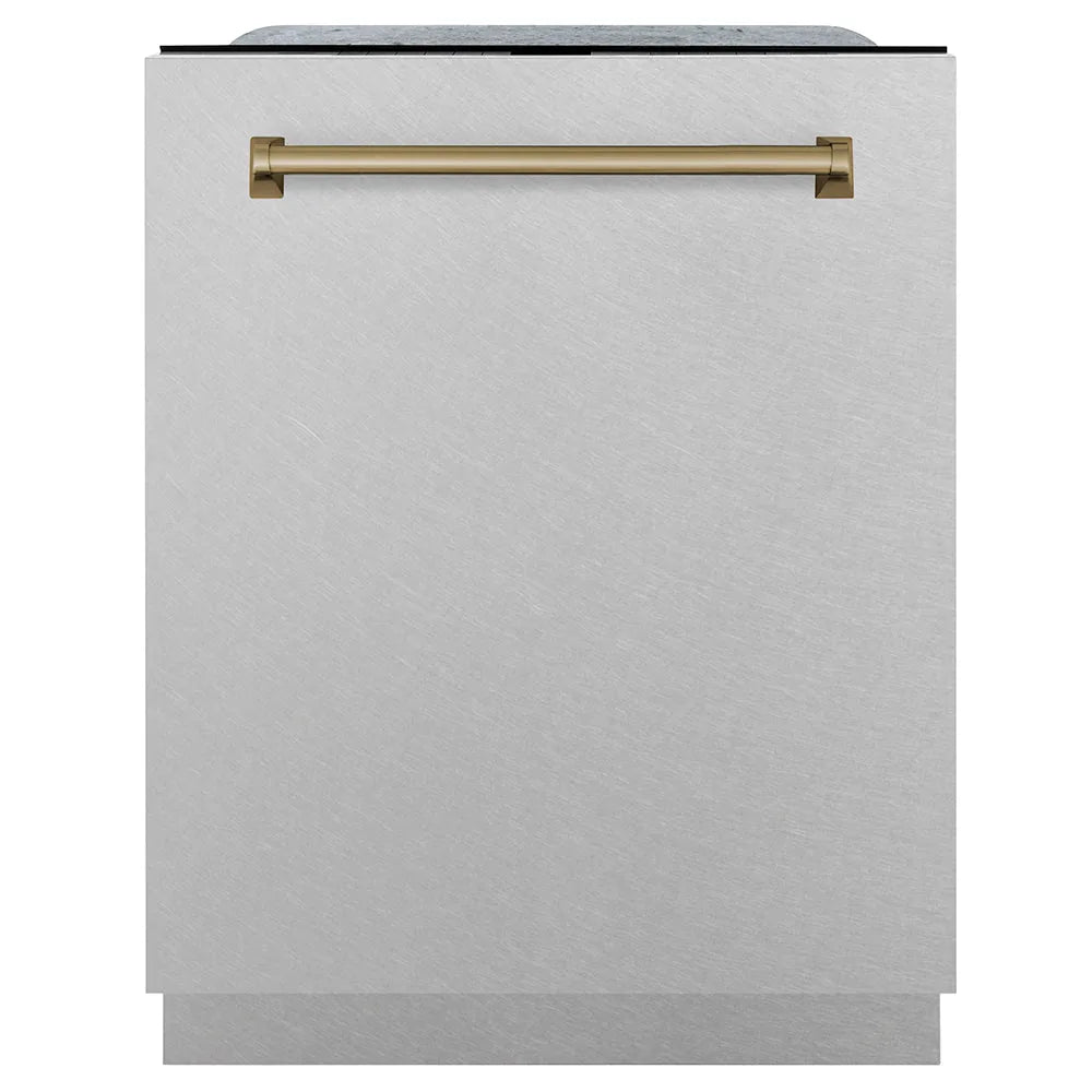 ZLINE Autograph Edition 24-Inch 3rd Rack Top Touch Control  Dishwasher in Satin Stainless Steel, Champagne Bronze Handle, 44 dBa
