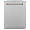 ZLINE Autograph Edition 24-Inch 3rd Rack Top Touch Control  Dishwasher in Satin Stainless Steel, Champagne Bronze Handle, 45 dBa (DWMTZ-SN-24-CB)