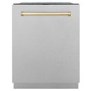 ZLINE Autograph Edition 24-Inch 3rd Rack Top Touch Control  Dishwasher in Satin Stainless Steel with Gold Handle, 45 dBa (DWMTZ-SN-24-G)