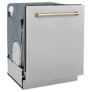 ZLINE Autograph Edition 24-Inch 3rd Rack Top Touch Control  Dishwasher in Satin Stainless Steel with Gold Handle, 45 dBa (DWMTZ-SN-24-G)