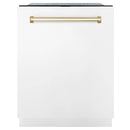 ZLINE Autograph Edition 24-Inch 3rd Rack Top Touch Control  Dishwasher in White Matte with Gold Handle, 45 dBa (DWMTZ-WM-24-G)