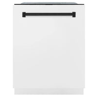 ZLINE Autograph Edition 24-Inch 3rd Rack Top Control Tall Tub Dishwasher in White Matte with Matte Black Handle, 45 dBa (DWMTZ-WM-24-MB)