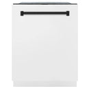 ZLINE Autograph Edition 24-Inch 3rd Rack Top Control Tall Tub Dishwasher in White Matte with Matte Black Handle, 45 dBa (DWMTZ-WM-24-MB)