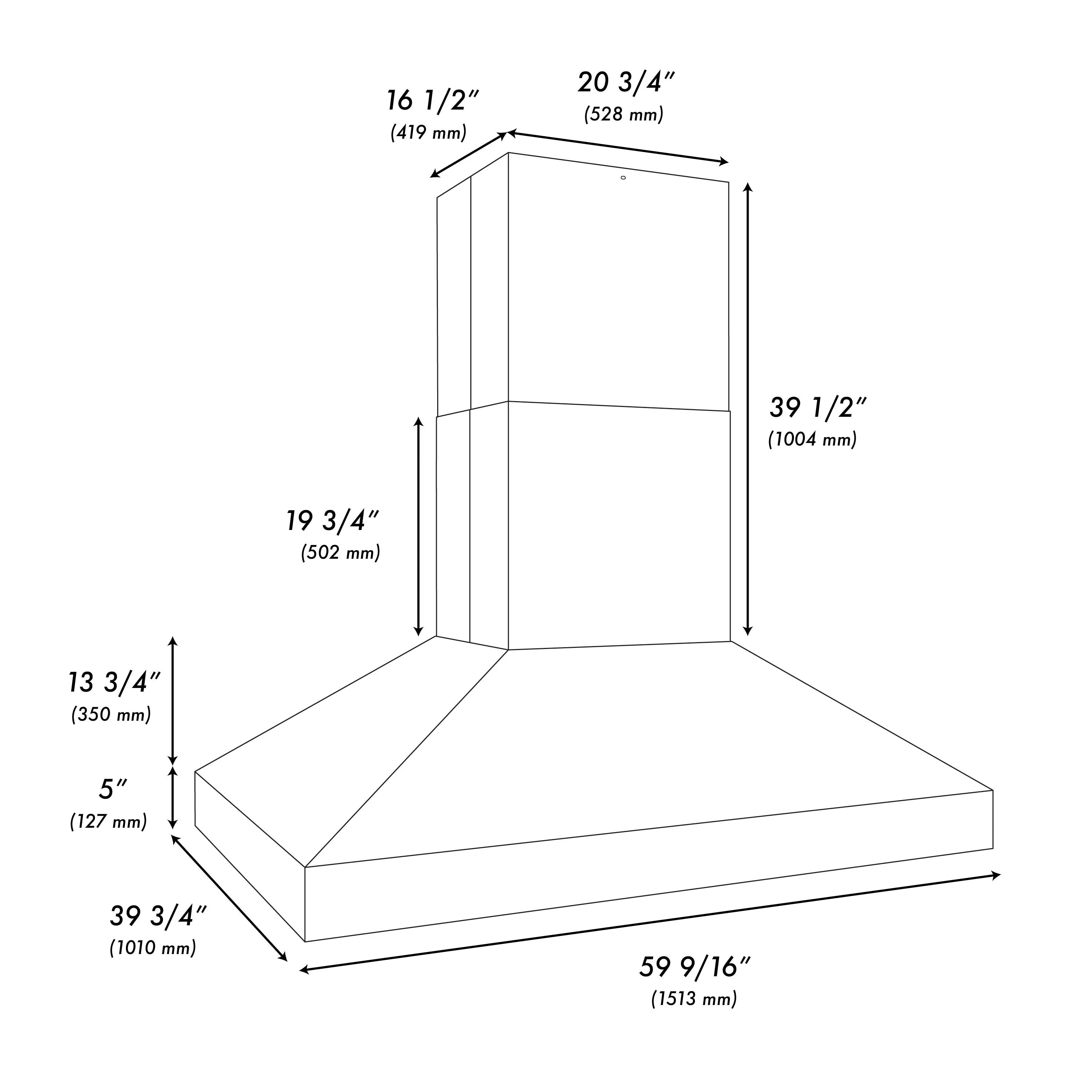 Outdoor grill hood size diagram with front and side measurements in inches