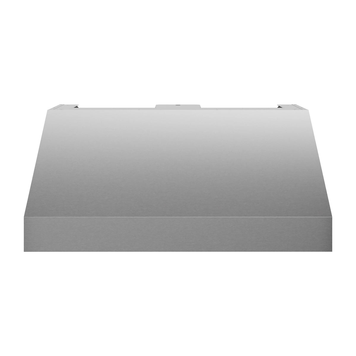Stainless steel grill hood canopy cover with flat front edge and top mounting tabs
