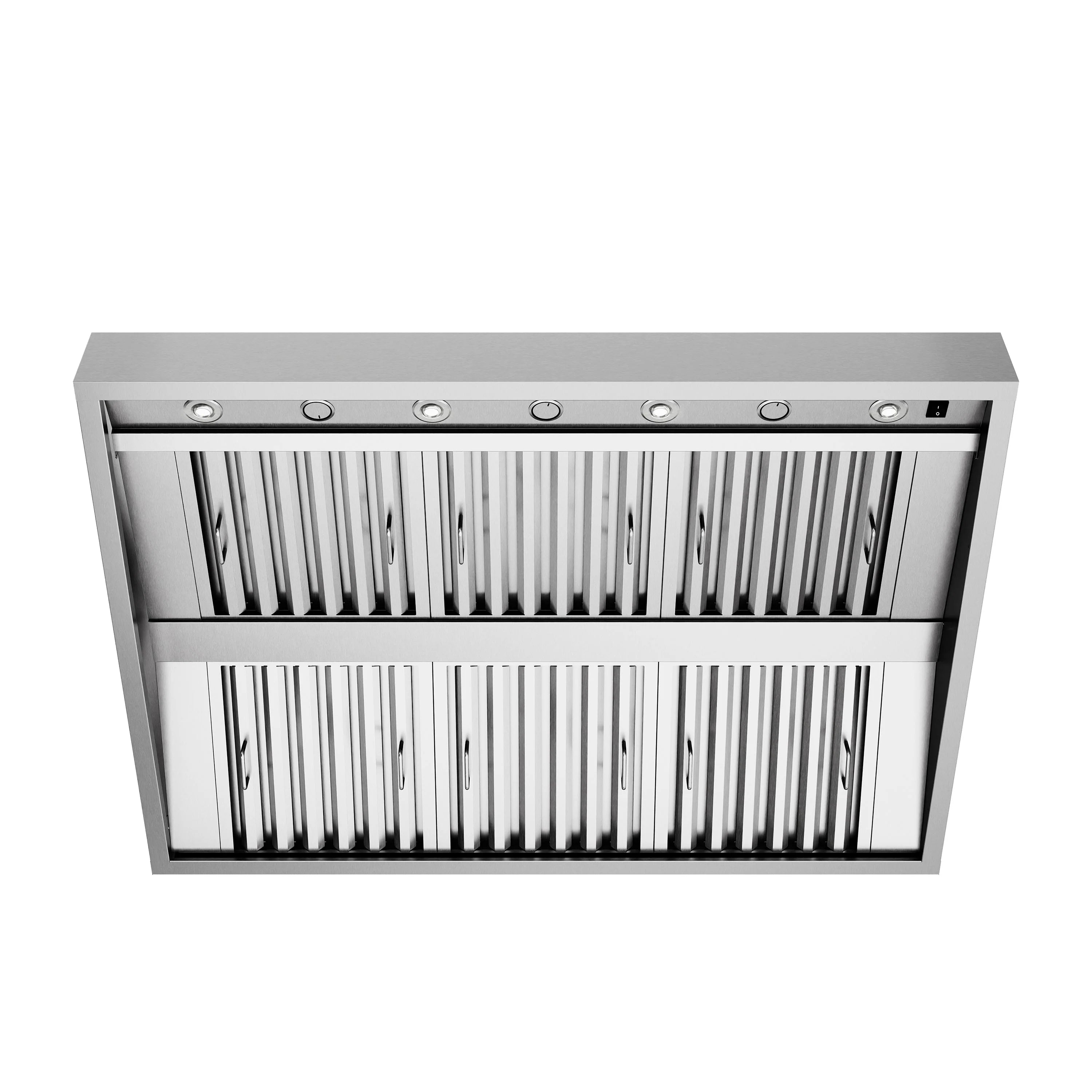 Outdoor grill hood front grille with vent slats and multiple LED lights