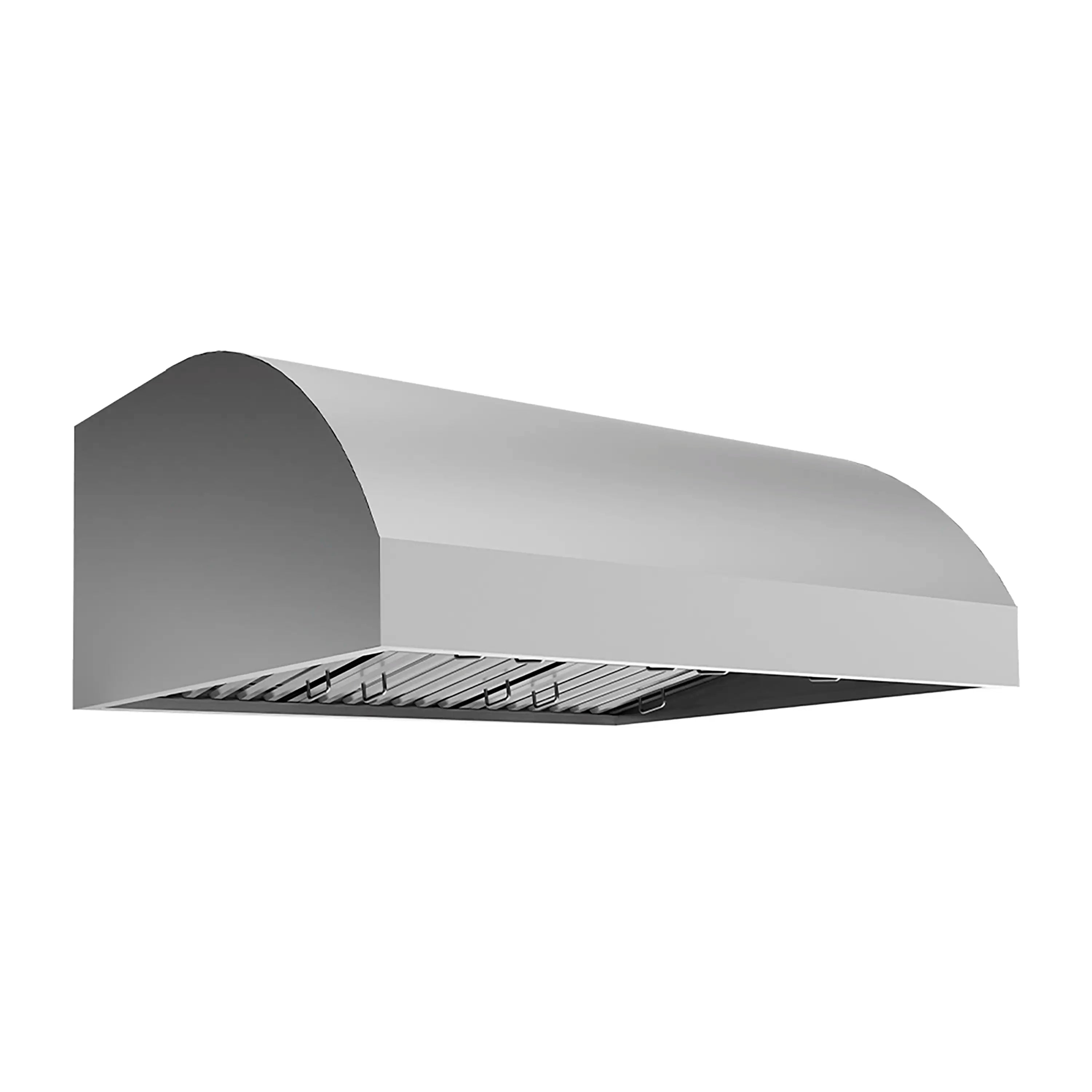 Outdoor grill hood vented underside with grease filter grill and stainless canopy