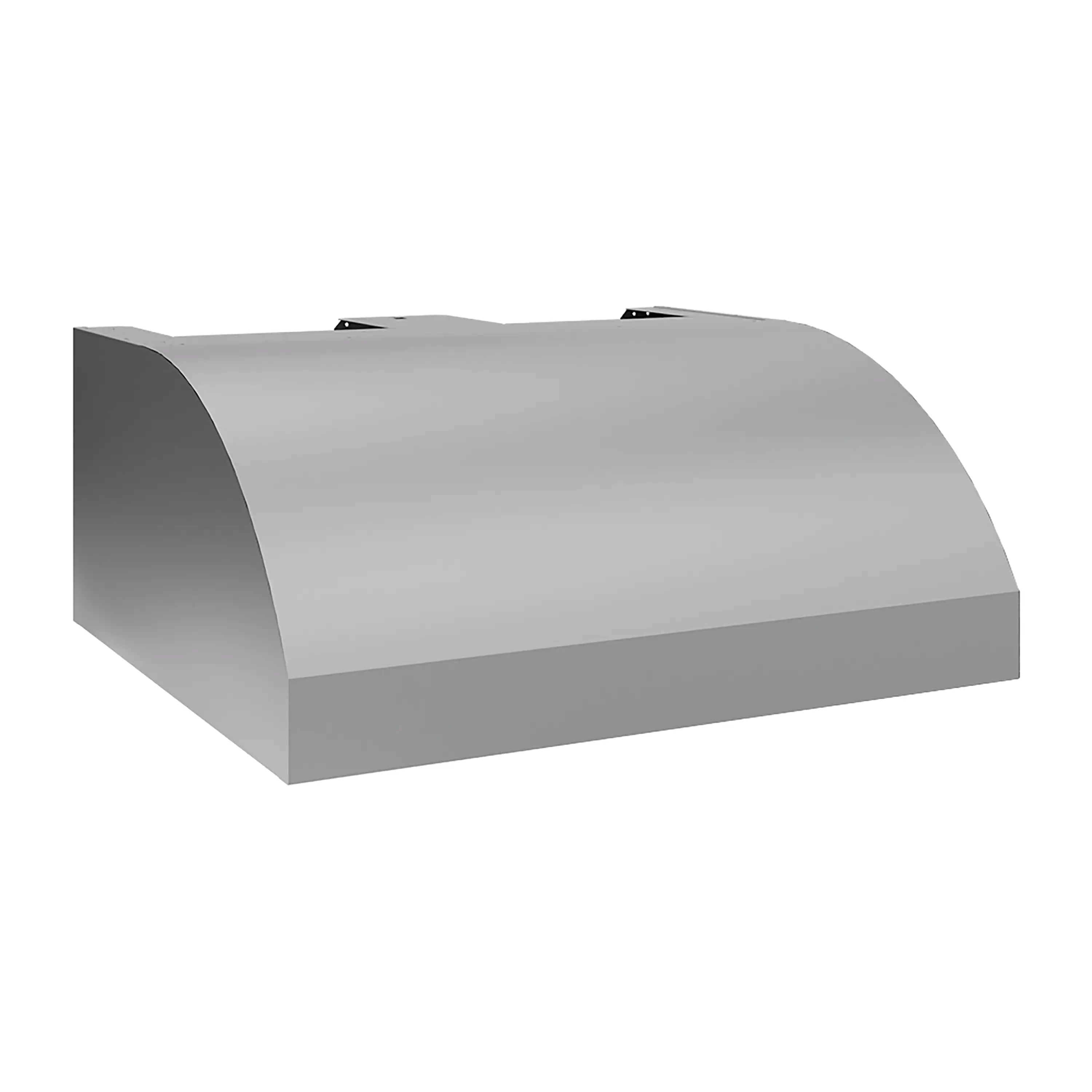 Stainless steel under-cabinet outdoor grill hood with smooth canopy, angled front