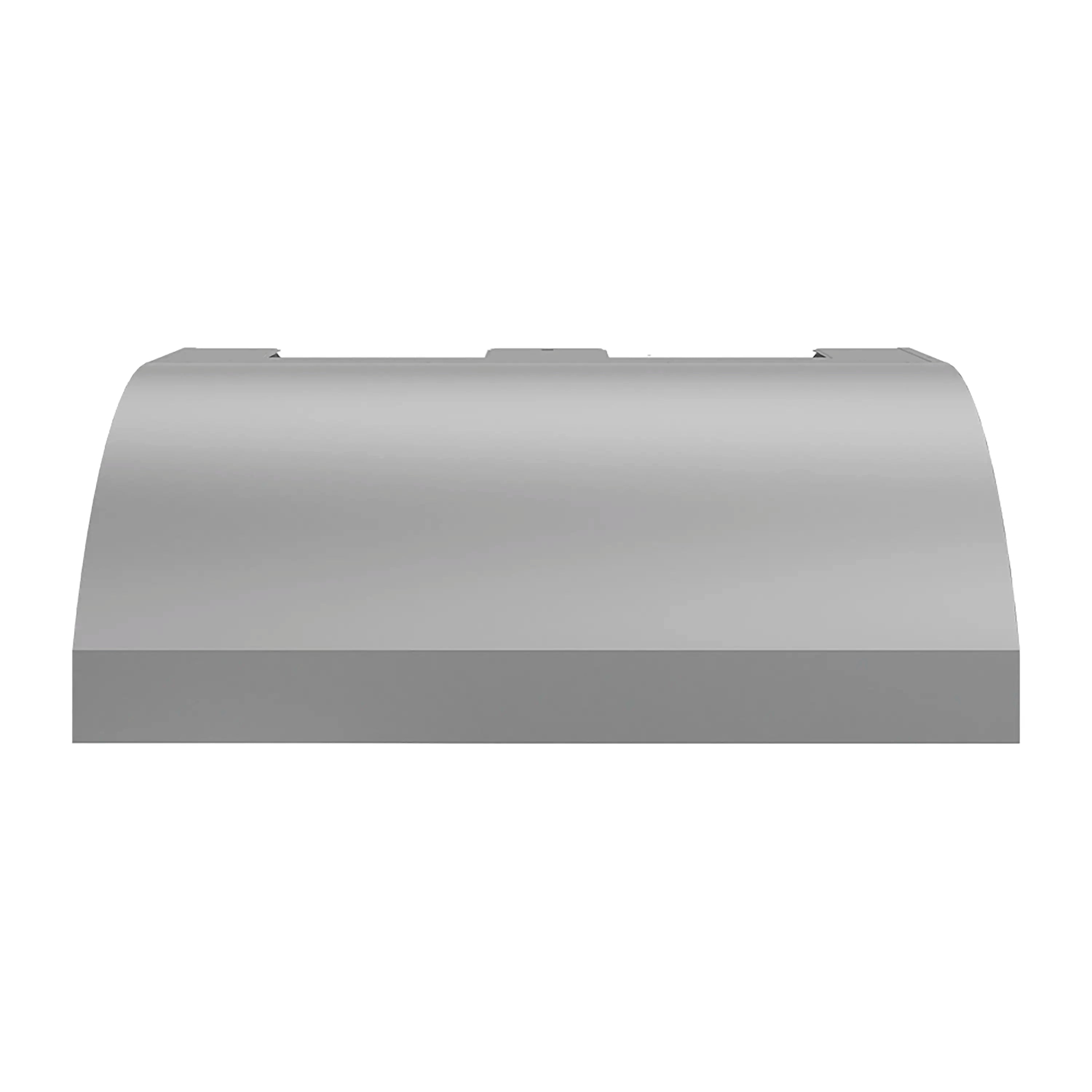 Outdoor grill hood chimney-style cover in brushed stainless steel with mounting tabs