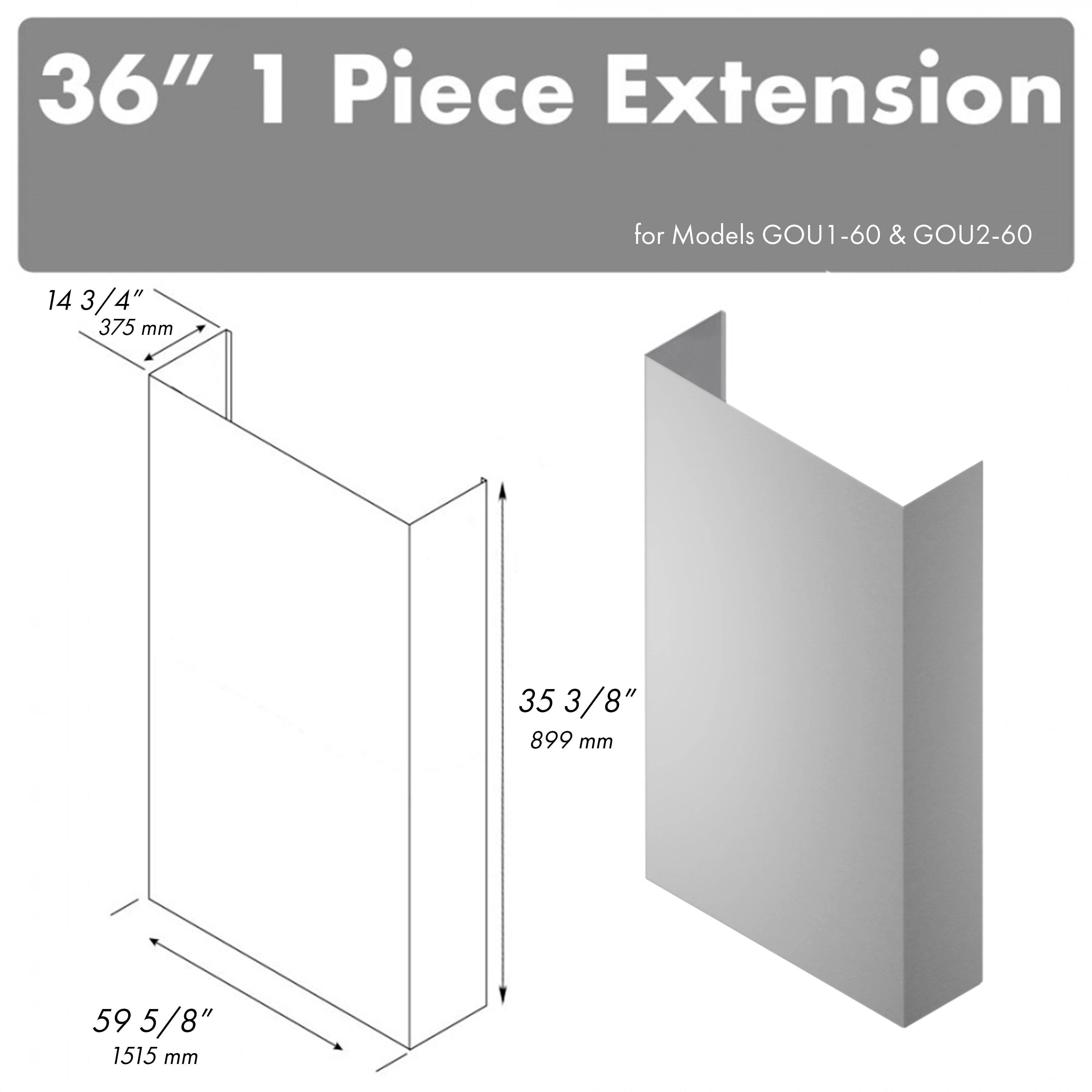 36-inch chimney extension duct cover panel, silver metal sheet for grill hood