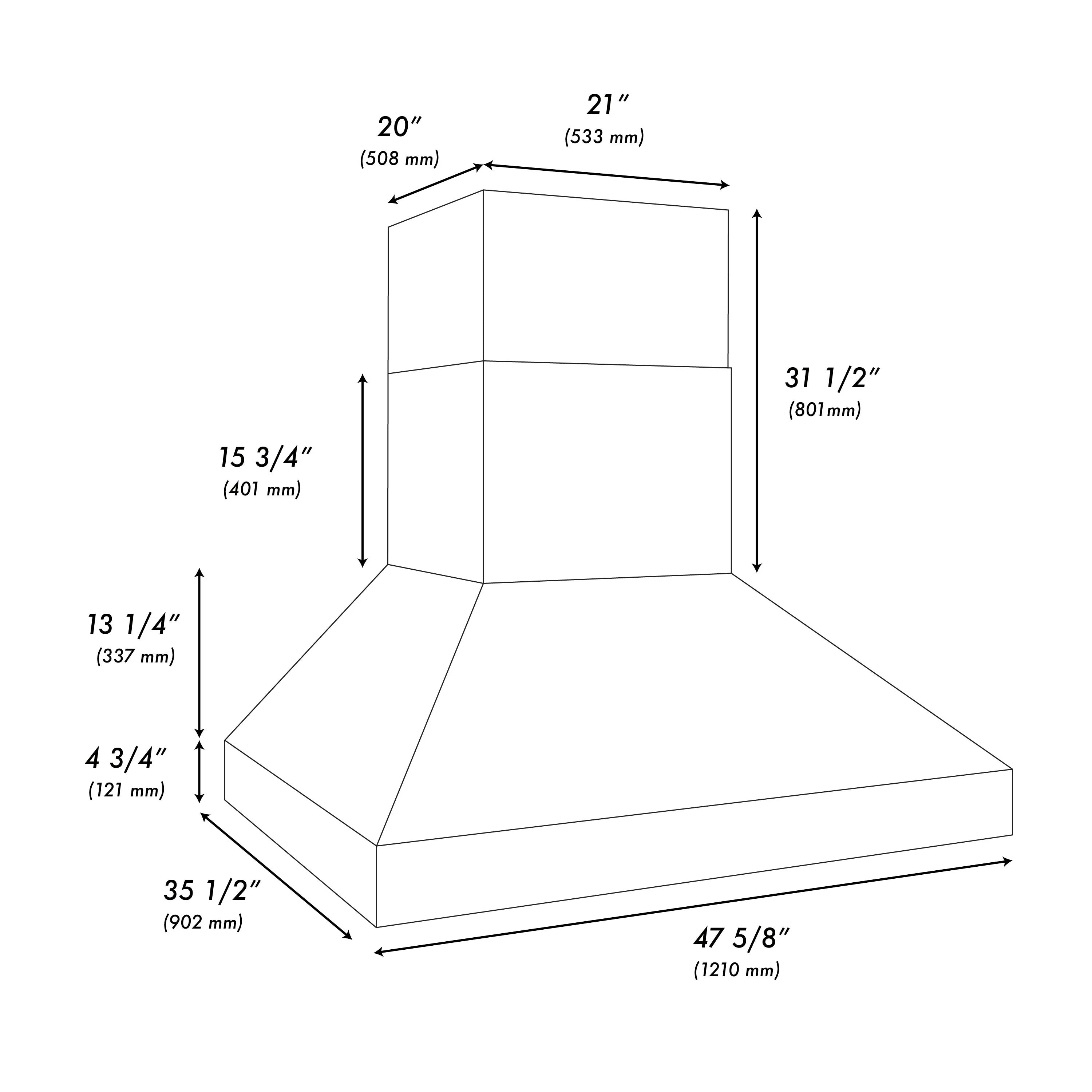 Stainless outdoor grill hood dimension diagram with height and width measurements
