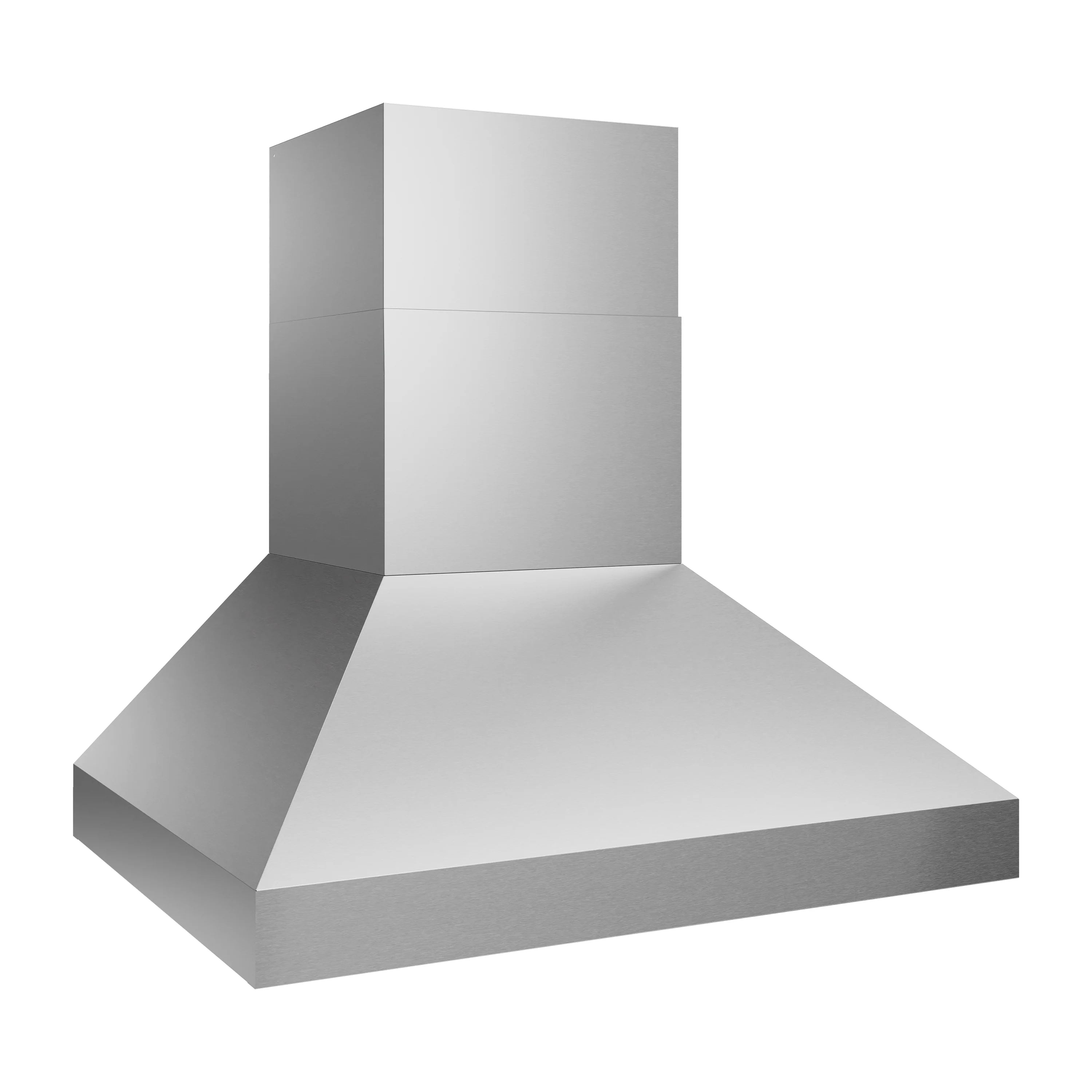 Stainless outdoor grill hood with boxed chimney sides and wide flared base