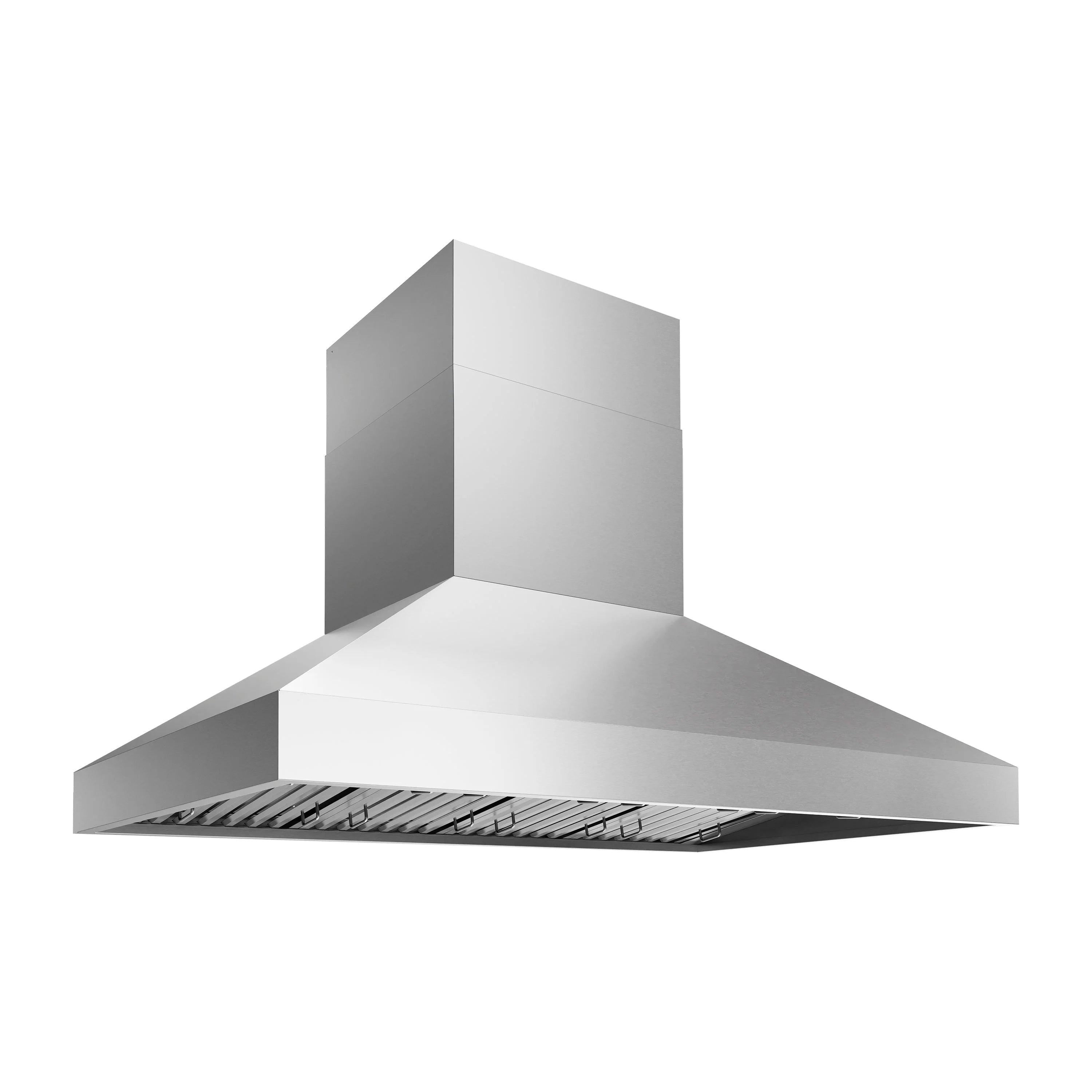 Stainless outdoor grill hood with chimney back and wide front canopy