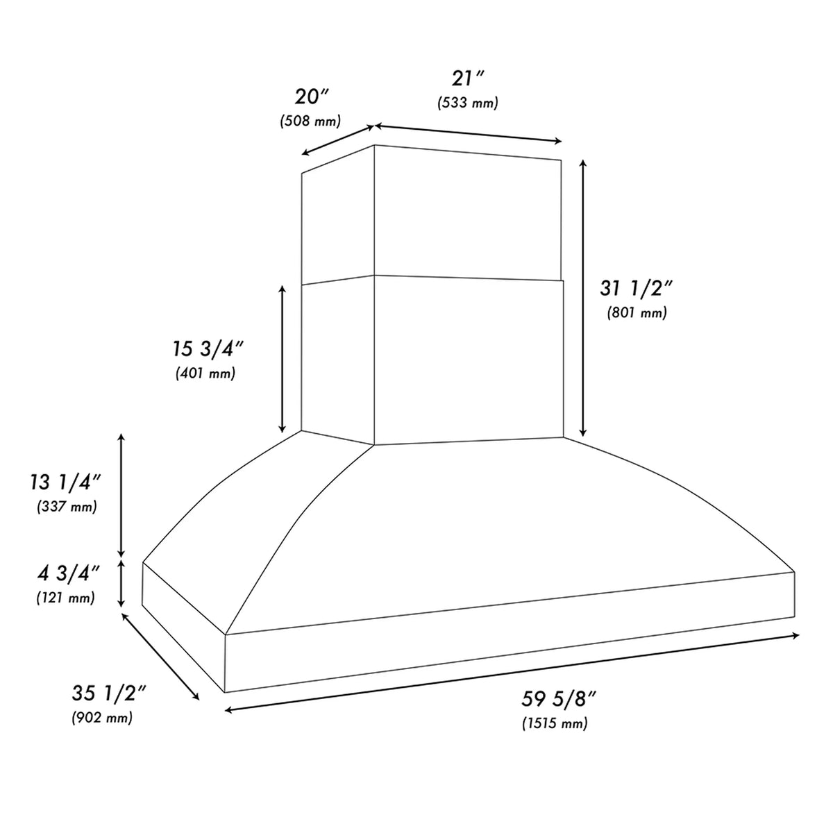 Outdoor grill hood size diagram with front and side dimensions