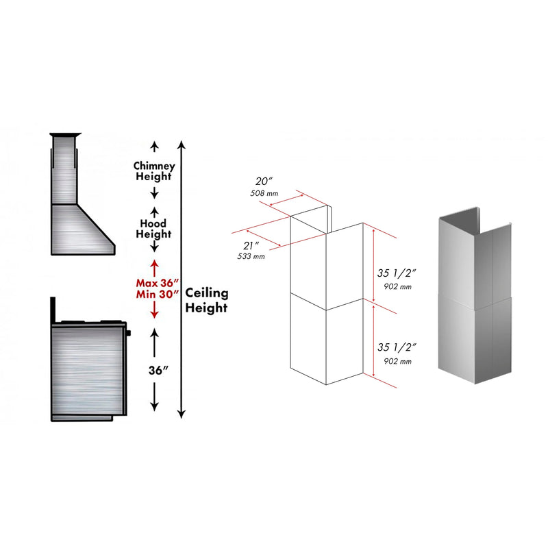 ZLINE 2-Piece 36-Inch Chimney Extensions for Wall Mount Outdoor Grill Hood (2PEXT-GOW36)