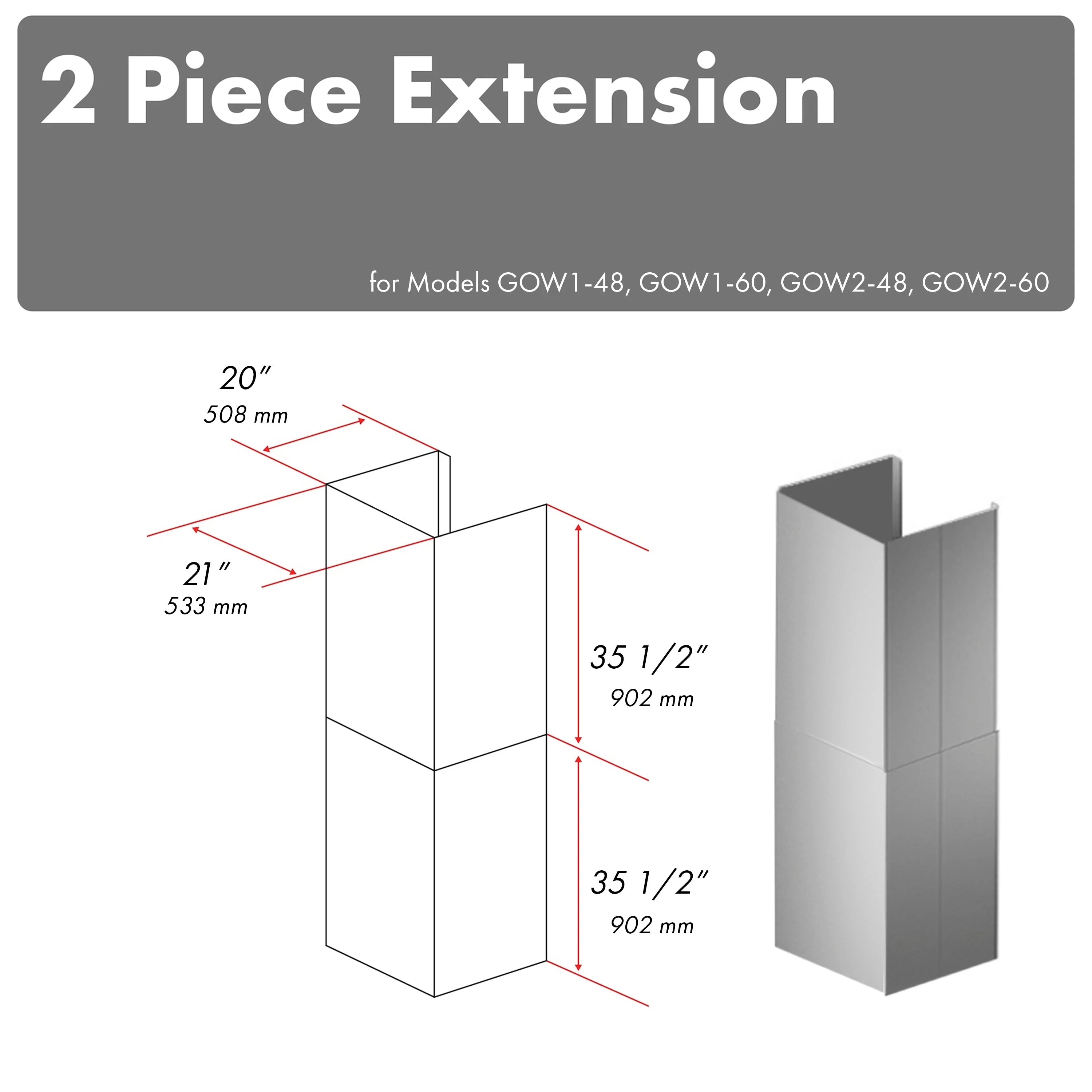 Stainless steel two-piece chimney extension panels for wall-mount outdoor grill hood