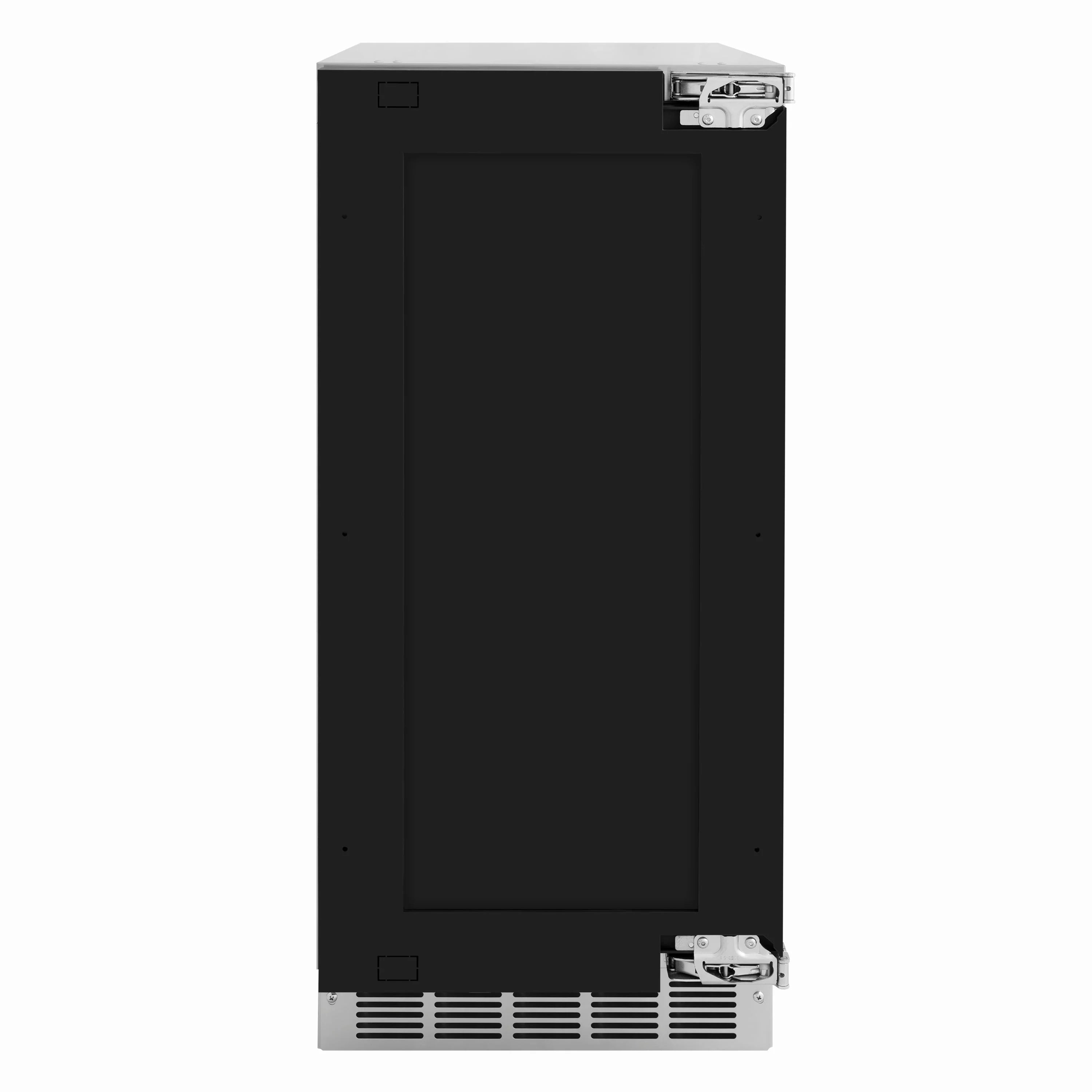 Panel-ready clear cube ice maker with closed black door and bottom vent grille