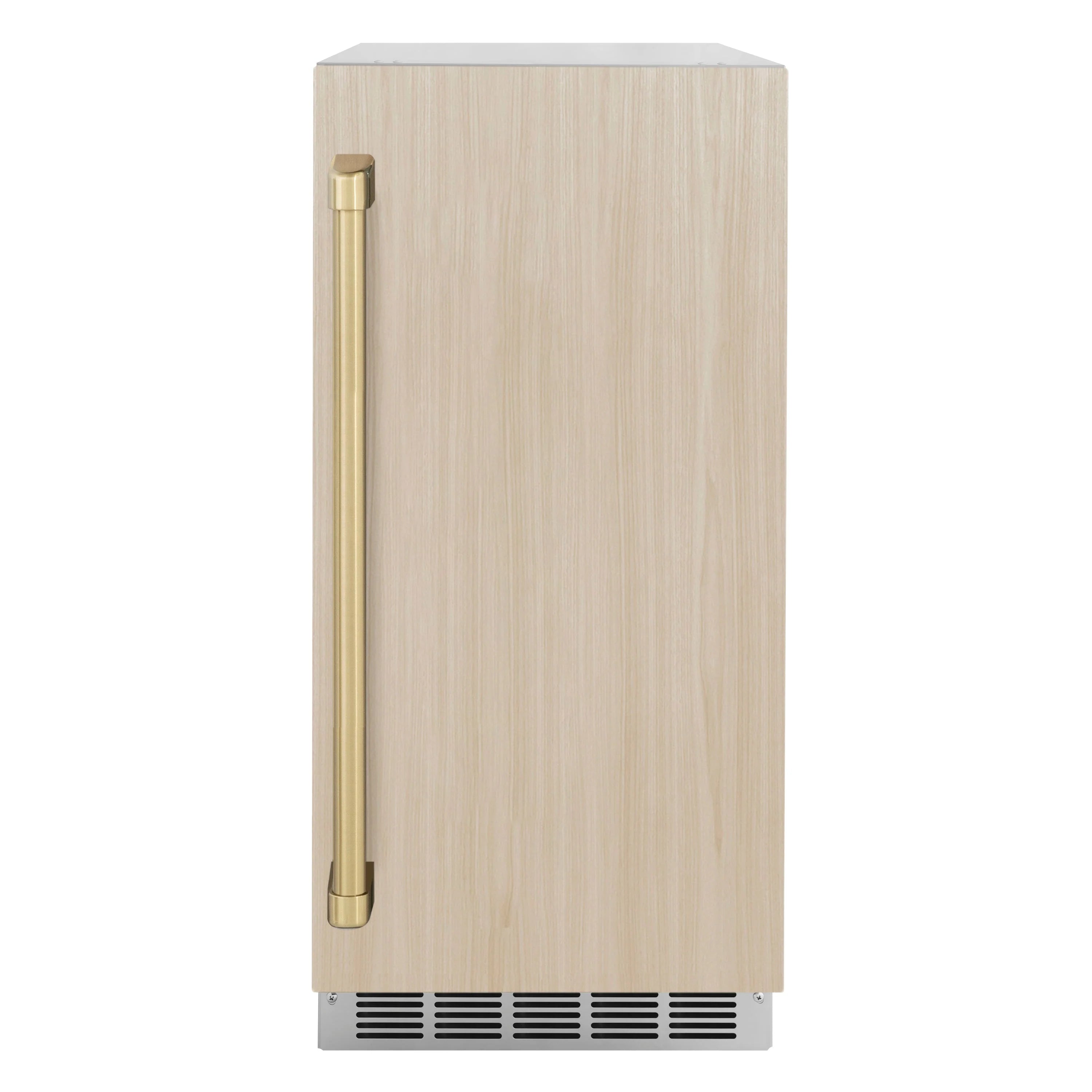 15-inch clear cube ice maker with champagne bronze vertical handle and vented base