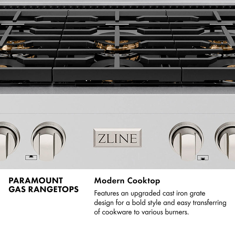 ZLINE 30-Inch Paramount Gas Rangetop with 4 Burner DuoPro™ Cooktop in Black Stainless Steel (PSRTB-30)