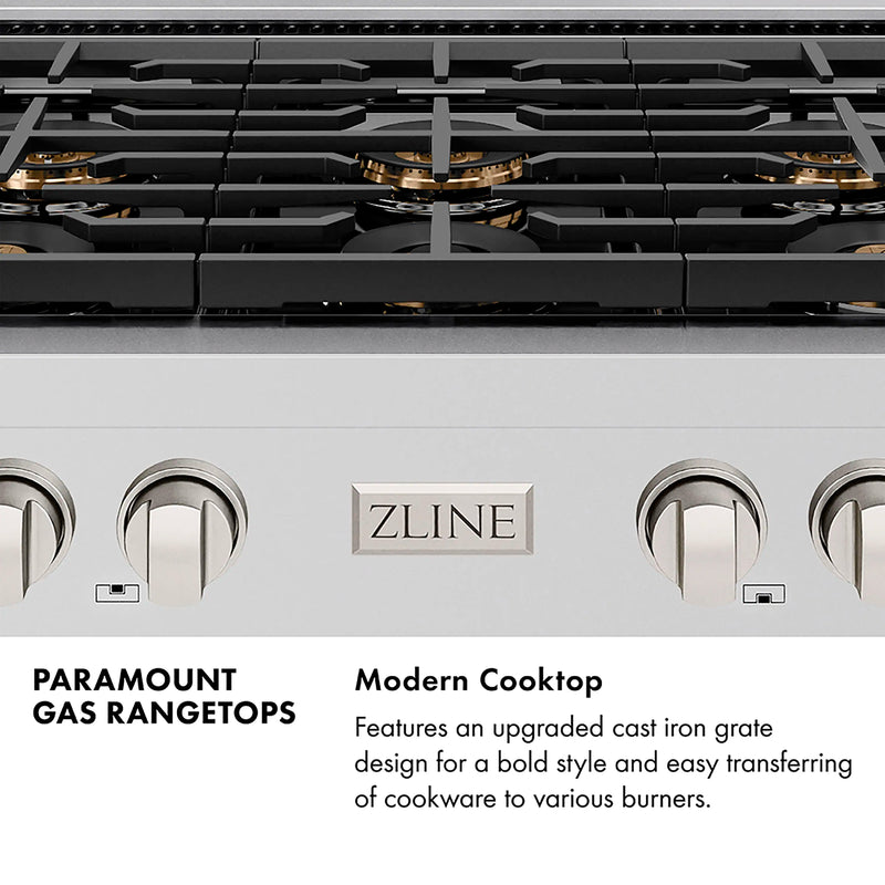 ZLINE Autograph Edition 30-Inch Paramount Gas Rangetop with 4 Burner DuoPro™ Cooktop in Satin Stainless Steel and Matte Black Accents (PSRTSZ-30-MB)