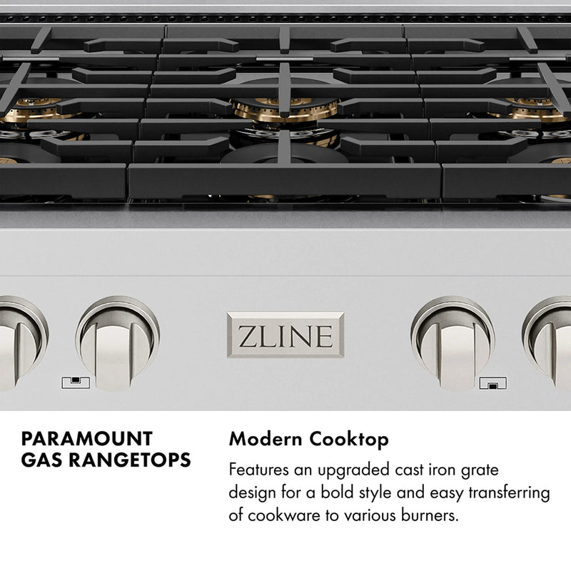 ZLINE Autograph Edition 48-Inch Paramount Gas Rangetop with 8 Burner DuoPro™ Cooktop in Black Stainless Steel and Polished Gold Accents (PSRTBZ-48-G)