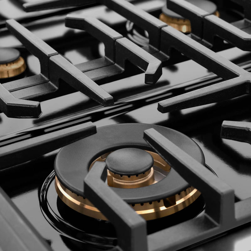 ZLINE Autograph Edition 36-Inch Paramount Gas Rangetop with 6 Burners and Porcelain Cooktop in Black Stainless Steel with Champagne Bronze Accents (SRTBZ-36-CB)