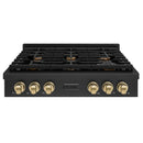 ZLINE Autograph Edition 36-Inch Paramount Gas Rangetop with 6 Burners and Porcelain Cooktop in Black Stainless Steel with Champagne Bronze Accents (SRTBZ-36-CB)