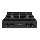 ZLINE Paramount 30-Inch Gas Rangetop with 4 Brass Burners and Porcelain Cooktop in Black Stainless Steel (SRTB-BR-30)