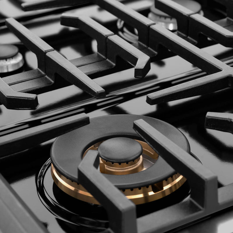 ZLINE Paramount 36-Inch Gas Rangetop with 6 Brass Burners and Porcelain Cooktop in Black Stainless Steel (SRTB-BR-36)