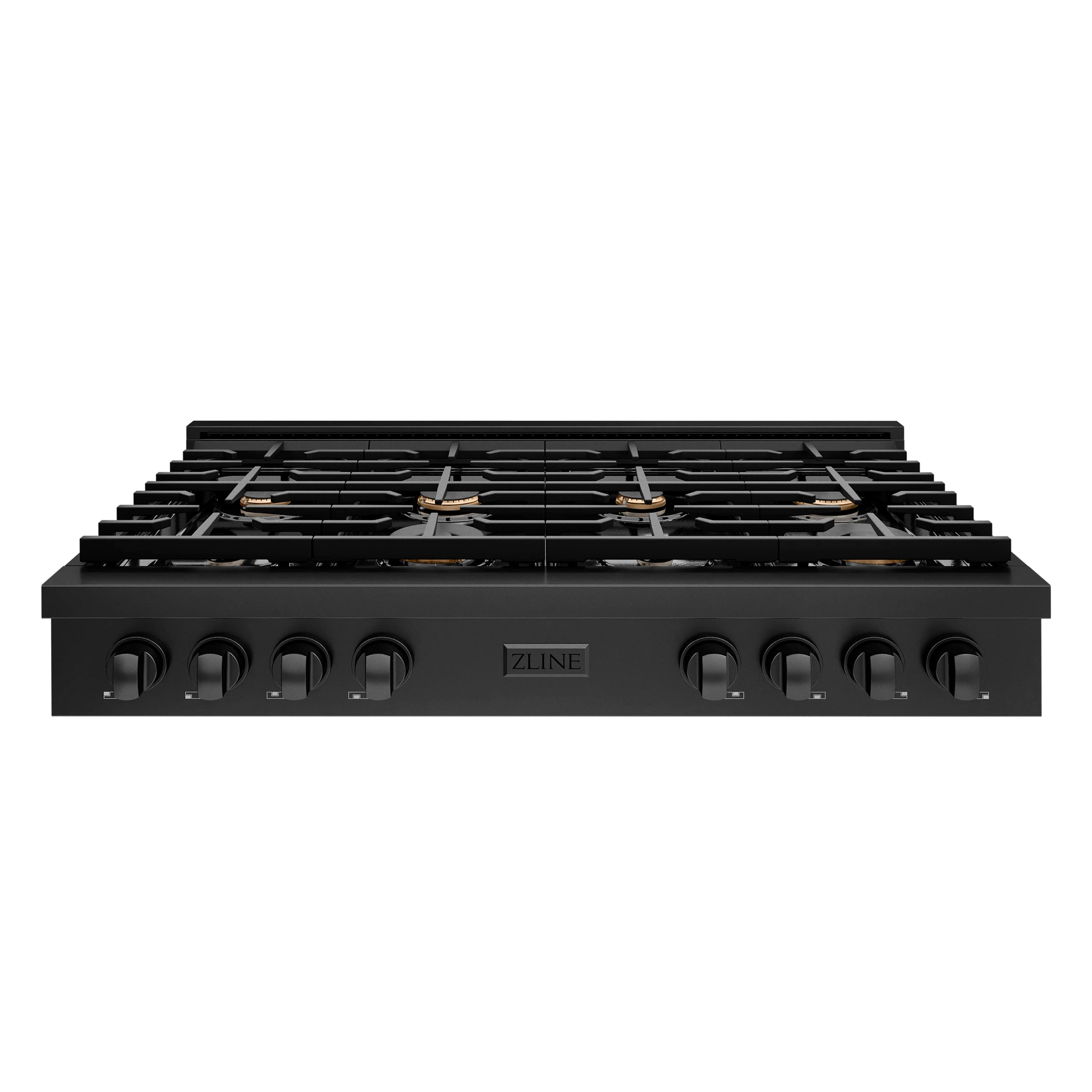 ZLINE Paramount black stainless gas rangetop with 8 brass-trim burners and front knobs