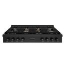 ZLINE Paramount 48-Inch Gas Rangetop with 8 Brass Burners and Porcelain Cooktop in Black Stainless Steel (SRTB-BR-48)