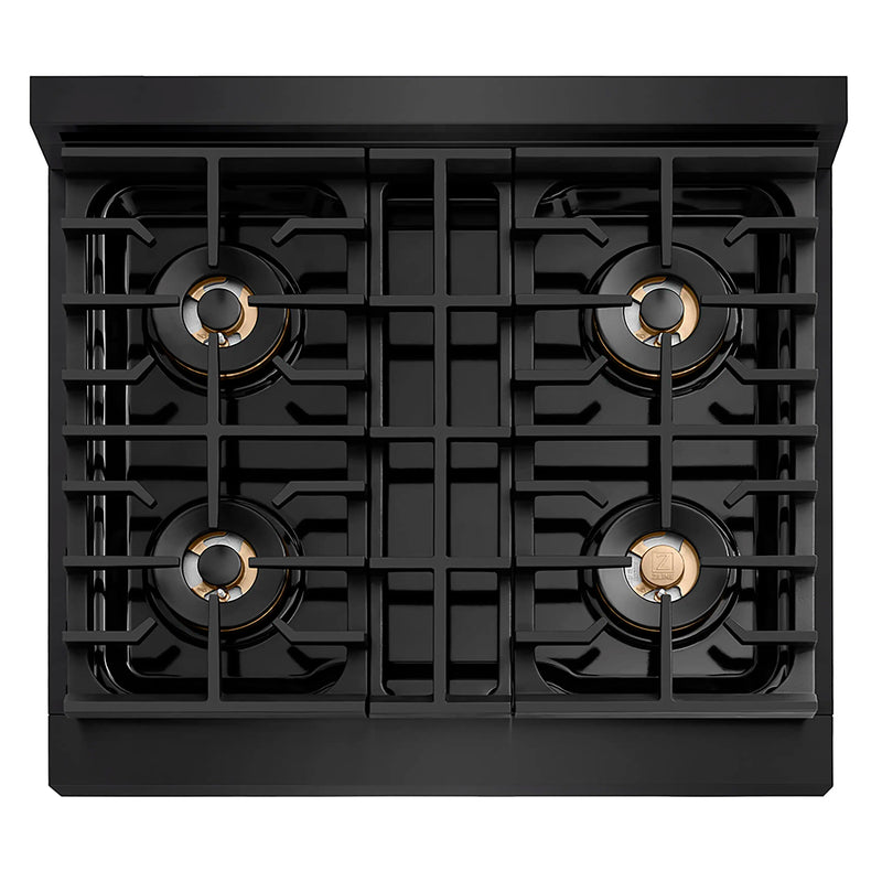 ZLINE Autograph Edition 30-Inch Paramount Gas Rangetop with 4 Burner DuoPro™ Cooktop in Black Stainless Steel and Champagne Bronze Accents (PSRTBZ-30-CB)