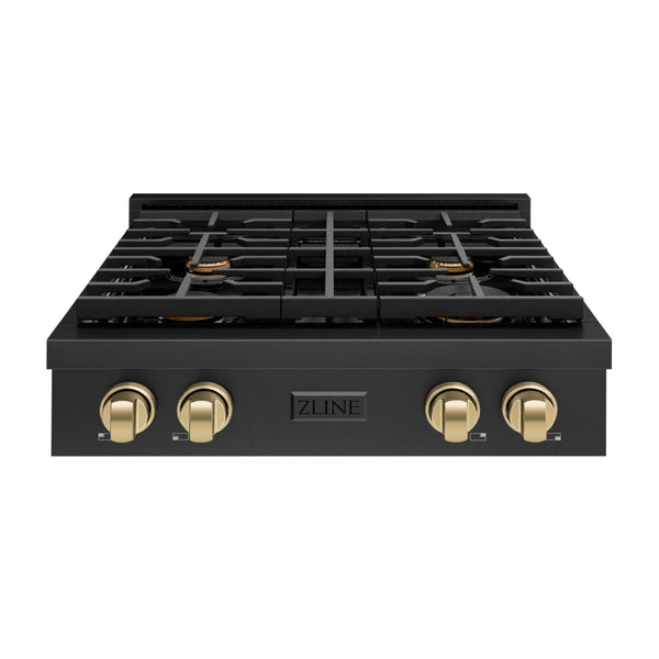 ZLINE Autograph Edition 30-Inch Paramount Gas Rangetop with 4 Burners and Porcelain Cooktop in Black Stainless Steel with Champagne Bronze Accents (SRTBZ-30-CB)